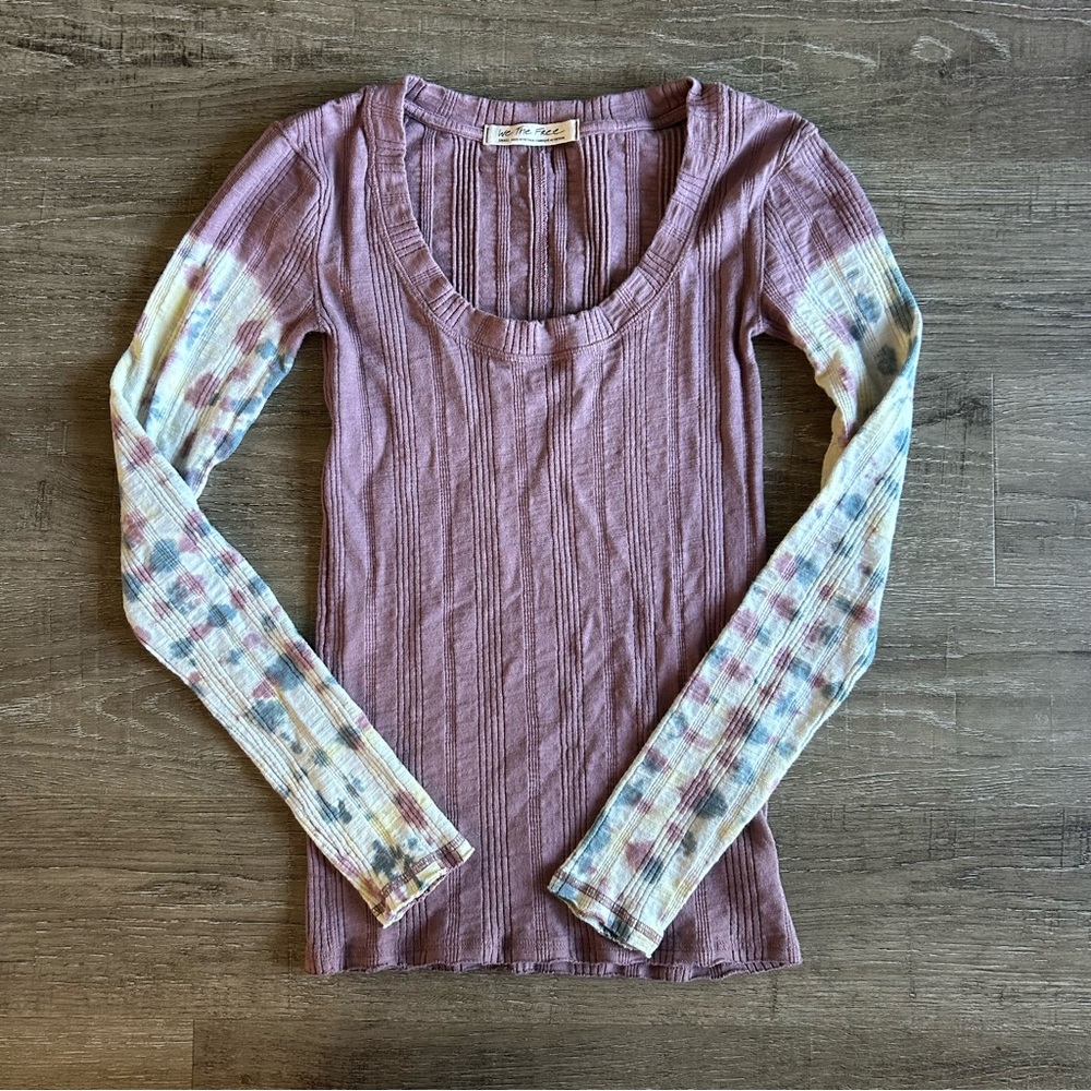 Free People Mauve Long Sleeve Top tie dye arms Tie Dye Long Sleeve Top Boho - Picture 8 of 8
